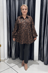 Selma Büyük Beden Şık Leopar Desenli Bluz