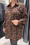 Selma Büyük Beden Şık Leopar Desenli Bluz