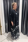 Selma Büyük Beden Siyah Çiçek Desenli Düğmeli Elbise