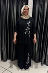 Selma Büyük Beden Siyah Yaprak Desenli Takım