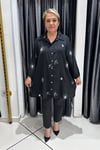 Selma Büyük Beden Siyah Zemin Beyaz Çiçek İşlemeli Gömlek İçlikli