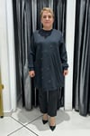 Selma Büyük Beden Taş İşlemeli Nervürlü Premium Oysho Kumaş Tunik