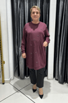 Selma Büyük Beden Taş İşlemeli Nervürlü Premium Oysho Kumaş Tunik