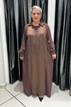 Selma Büyük Beden Taşlı Bağcık Detaylı Elbise