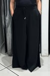 Selma Büyük Beden Triko Kumaş Beli Bağcıklı Geniş Paça Pantolon
