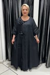 Selma Büyük Beden Yuvarlak Yaka Çiçek Süslemeli Elbise