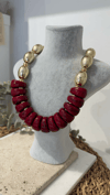 İthal Bordo Gold Boncuk Kolye 40+5cm