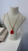 İthal Gold Renk Kırmızı Taşlı Kolye