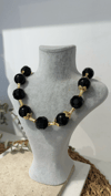 İthal Siyah Gold Boncuk Kolye 40+10cm