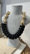 İthal Siyah Gold Boncuk Kolye 40+5cm