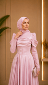 Alina Dantelli Saten Tesettür Abiye Elbise