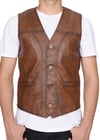 Slim Fit Taba Renk Erkek Deri Yelek