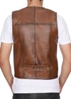 Slim Fit Taba Renk Erkek Deri Yelek