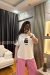 Baskılı Ayıcık Desenli Beyaz T-Shirt