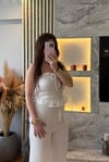 Beyaz Straplez Keten Takım