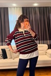 Bordo Çizgili Polo Yaka Kazak