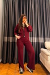 Bordo Şeritli Triko Takım
