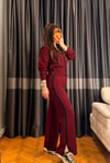 Bordo Şeritli Triko Takım