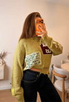 Çağla Yeşili Patch Detaylı Triko Kazak