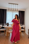 Fuşya Bel Detaylı Tek Omuz Elbise