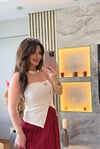 Gold Düğmeli Beyaz Straplez Bluz