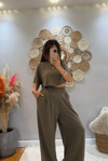 Haki Crop Palazzo Eşofman Takımı