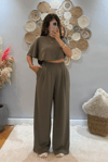 Haki Crop Palazzo Eşofman Takımı