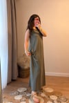 Haki Sıfır Kol Basic Modal Elbise