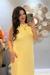 Halter Yaka Sarı  Kırışık Kumaş Elbise