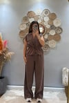 Kahve Fermuarlı Bluz Pantolon Takım