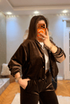 Kahve Kadife Gold Düğmeli Takım