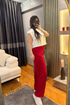 Kırmızı Bol Paça Pantalon
