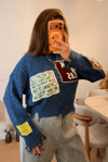 Lacivert Patch Detaylı Triko Kazak