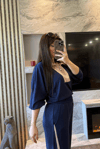 Lacivert Yakası Fermuarlı Modal Takım