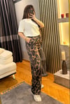 Leopar Kahve Saten Pantalon