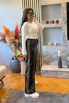 Leopar Şeritli Deri Pantalon