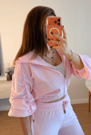 Pembe Kadife Kapüşonlu Eşofman Takımı
