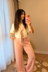 Pembe Önden Bağlamalı Bluz Pantolon Takım