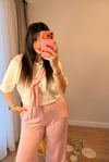 Pembe Önden Bağlamalı Bluz Pantolon Takım