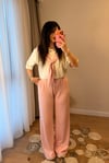 Pembe Önden Bağlamalı Bluz Pantolon Takım