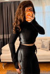 Pürkürtme Taşlı Siyah Modal Takım