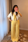 Sarı Önden Bağlamalı Bluz Pantolon Takım