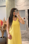 Sarı Yakası Zımbalı İp Askılı Elbise