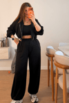 Siyah Crop 3Lü Modal Takım
