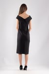 1057 Madonna Yaka Beli Drape Midiboy Krep Elbise