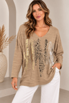 11716 Dalgalı Leopar Desen Yaldızlı Bluz