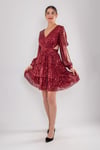 1478 Pulpayet Sırt İpli Eteği Kat Kat Uzun Kol Kısa Elbise