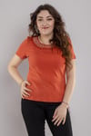 24E008 Yaka Güpür Pamuklu Modal Kısa Kol Bluz