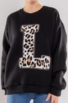 24K17777 Leopar L Baskı Fermuarlı Baskı Nakış Detay İçi Şardonlu Sweat