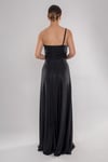 4097 Tek Omuz Beli Drape Kendinden Simli Uzun Elbise